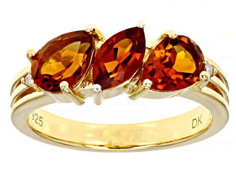 Orange Madeira Citrine 18k Yellow Gold Over Sterling Silver 3-Stone Ring 1.18ctw