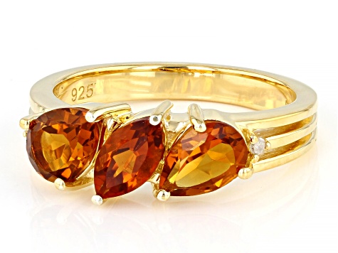 Orange Madeira Citrine 18k Yellow Gold Over Sterling Silver 3-Stone Ring 1.18ctw