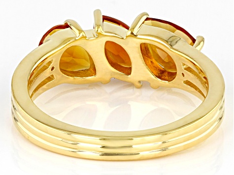 Orange Madeira Citrine 18k Yellow Gold Over Sterling Silver 3-Stone Ring 1.18ctw