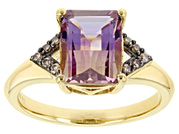 Picture of Barrel Ametrine and Champagne Diamonds 18k Yellow Gold Over Sterling Silver Ring 2.21ctw