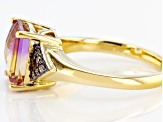 Barrel Ametrine and Champagne Diamonds 18k Yellow Gold Over Sterling Silver Ring 2.21ctw