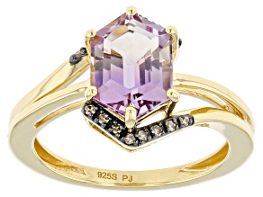Hexagon Ametrine and Champagne Diamonds 18k Gold Over Sterling Silver Ring 1.83ctw