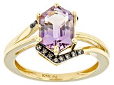 Hexagon Ametrine and Champagne Diamonds 18k Gold Over Sterling Silver Ring 1.83ctw