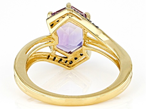 Hexagon Ametrine and Champagne Diamonds 18k Gold Over Sterling Silver Ring 1.83ctw