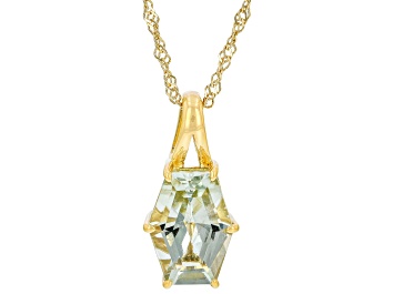 Picture of Elongated Hexagon Prasiolite 18k Yellow Gold Over Sterling Silver Pendant 3.72ctw