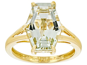 Picture of Elongated Hexagon Prasiolite 18k Yellow Gold Over Sterling Silver Ring 3.72ctw