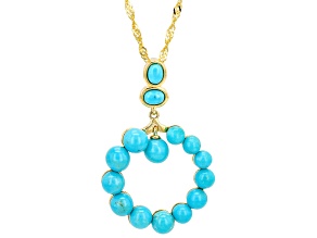 Blue Kingman Turquoise 18k Yellow Gold Over Sterling Silver Pendant With Chain