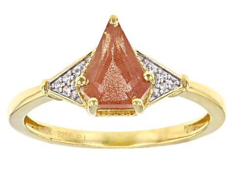 Shield Sunstone 18k Yellow Gold Over Silver Ring 1.31ctw