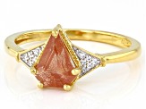 Shield Sunstone 18k Yellow Gold Over Silver Ring 1.31ctw