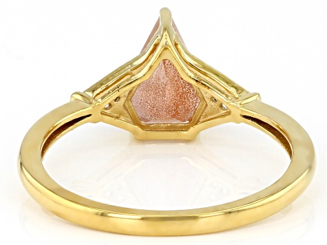 Shield Sunstone 18k Yellow Gold Over Silver Ring 1.31ctw