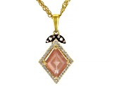 Rhombus Sunstone With Champagne Diamonds  and Zircon 18k Yellow Gold Over Silver Pendant