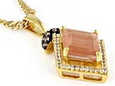 Rhombus Sunstone With Champagne Diamonds  and Zircon 18k Yellow Gold Over Silver Pendant