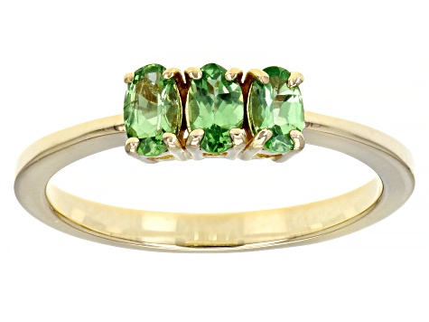 Green Tsavorite 18k Yellow Gold Over Sterling Silver 3-Stone Ring 0.55ctw