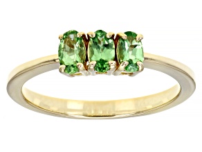 Green Tsavorite 18k Yellow Gold Over Sterling Silver 3-Stone Ring 0.55ctw