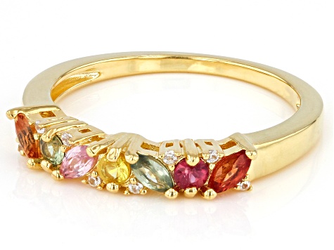 Multi-Color Sapphire 18k Yellow Gold Over Sterling Silver Band Ring 0.60ctw