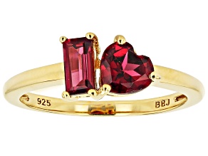 Magenta Rhodolite 18k Yellow Gold Over Sterling Silver Two-Stone Ring 1.17ctw