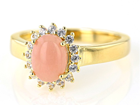 Pink Opal 18k Yellow Gold Over Sterling Silver Ring