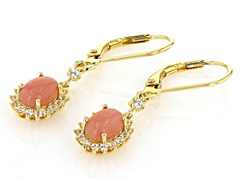 Pink Opal 18k Yellow Gold Over Sterling Silver Dangle Earrings