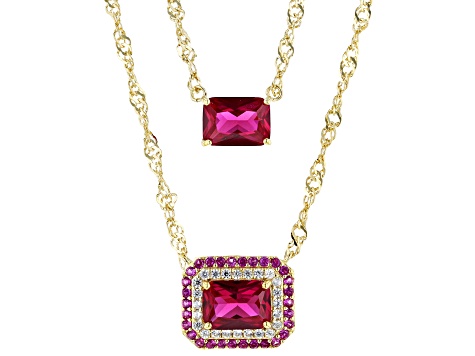 Red Lab Created Ruby 18k Yellow Gold Over Sterling Silver Double ...