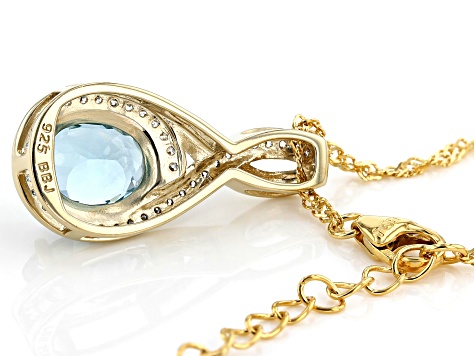 Blue Apatite And White Zircon 18k Yellow Gold Over Sterling Silver Pendant With Chain 2.89ctw