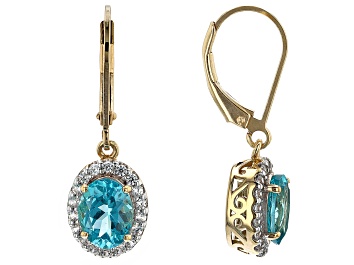Picture of Blue Apatite And White Zircon 18k Gold Over Sterling Silver Earrings 2.99ctw