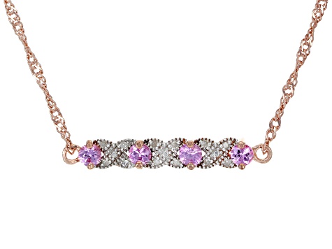 Pink Ceylon Sapphire 18k Rose Gold Over Sterling Silver Bar Necklace 0.45ctw