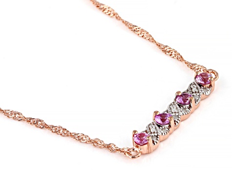 Pink Ceylon Sapphire 18k Rose Gold Over Sterling Silver Bar Necklace 0.45ctw