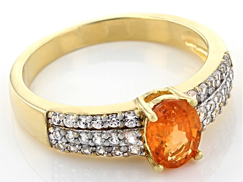 Orange Mandarin Garnet 18K Yellow Gold Over Silver Ring 1.45ctw