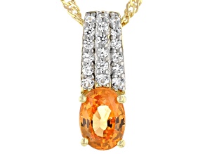 Orange Mandarin Garnet 18K Yellow Gold Over Silver Pendant With Chain 1.02ctw