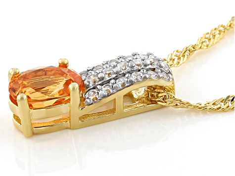 Orange Mandarin Garnet 18K Yellow Gold Over Silver Pendant With Chain 1.02ctw