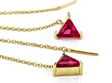 Lab Created Ruby 18k Yellow Gold Over Sterling Silver Threader 3.25" Earrings 2.18ctw