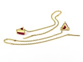 Lab Created Ruby 18k Yellow Gold Over Sterling Silver Threader 3.25" Earrings 2.18ctw