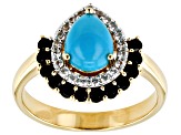 Blue Sleeping Beauty Turquoise 18k Yellow Gold Over Sterling Silver Ring