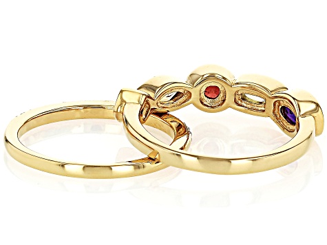 Multi Gem 18k Yellow Gold Over Sterling Silver Ring Set Of 2 1.35ctw