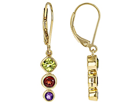 Multi Gem 18k Yellow Gold Over Sterling Silver Dangle Earrings 2.00ctw