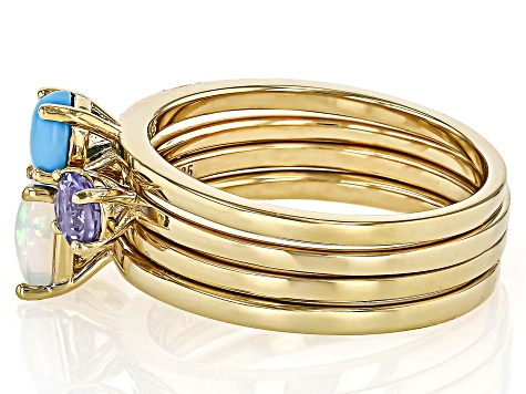 Multi Stone 18k Yellow Gold Over Sterling Silver 4-Piece Solitaire Ring Set 0.76ctw