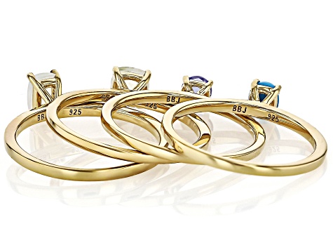 Multi Stone 18k Yellow Gold Over Sterling Silver 4-Piece Solitaire Ring Set 0.76ctw