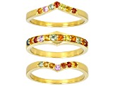 Multi Color Sapphire 18k Yellow Gold Over Sterling Silver Stackable Ring Set 0.75ctw