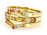 Multi Color Sapphire 18k Yellow Gold Over Sterling Silver Stackable Ring Set 0.75ctw