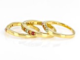 Multi Color Sapphire 18k Yellow Gold Over Sterling Silver Stackable Ring Set 0.75ctw