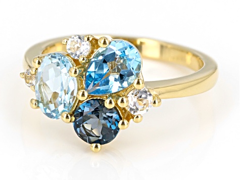 Sky Blue Topaz 18k Yellow Gold Over Sterling Silver Ring 2.17ctw