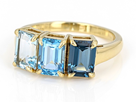 London Blue Topaz 18k Yellow Gold Over Sterling Silver Ring 3.18ctw