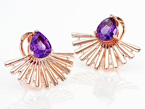 Purple African Amethyst 18k Rose Gold Over Sterling Silver Clip-On Earrings 2.80ctw