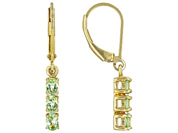 Picture of Green Tsavorite 18k Yellow Gold Over Sterling Silver 3-Stone Dangle Earrings 0.97ctw