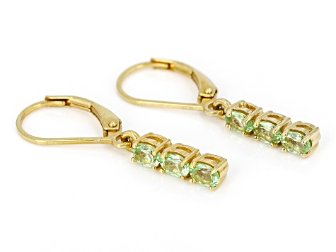 Green Tsavorite 18k Yellow Gold Over Sterling Silver 3-Stone Dangle Earrings 0.97ctw