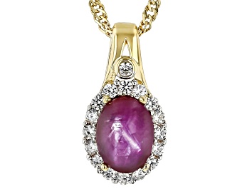 Picture of Star Ruby And White Zircon 18k Yellow Gold Over Sterling Silver Pendant With Chain