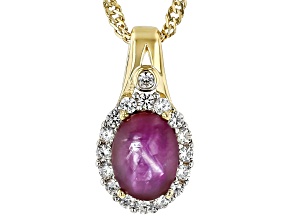 Star Ruby And White Zircon 18k Yellow Gold Over Sterling Silver Pendant With Chain