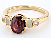 Indian Star Ruby 18k Yellow Gold Over Sterling Silver 3-Stone Ring