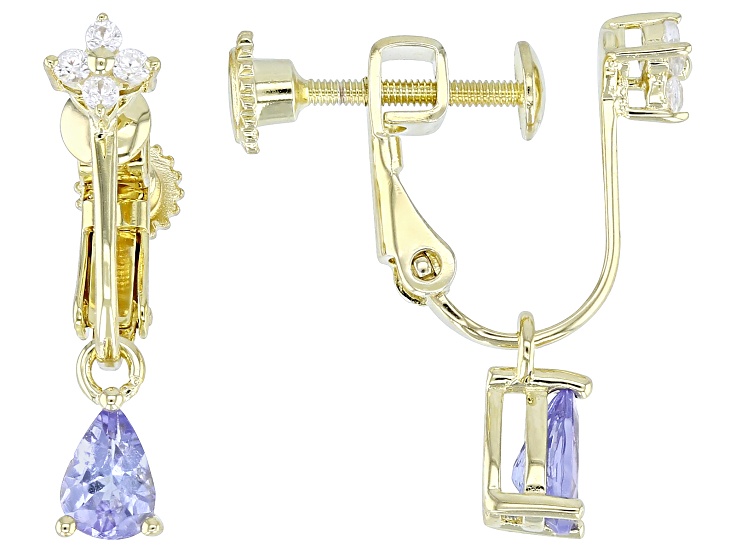 Blue Tanzanite 18k Yellow Gold Over Sterling Silver Dangle Clip On