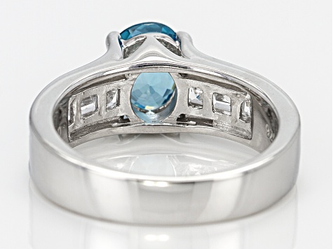 Blue Zircon Sterling Silver Ring 2.20ctw